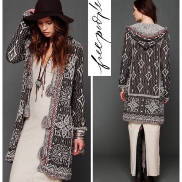 FREE PEOPLE KAI TASSEL HOODED CARDIGAN XS BOHO RUSTIC INDIE COTTAGECORE - Picture 2 of 9
